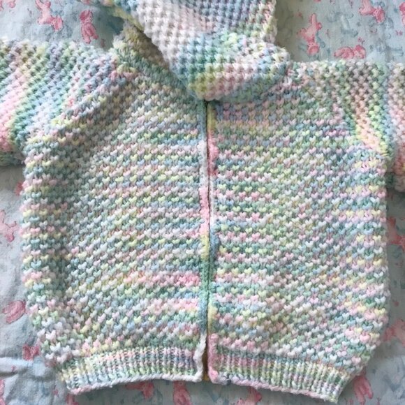 1970s Kids Hand Knit Space Dye Zip Front Hoodie Sweater - Space Dyed Sweater - Picture 4 of 4